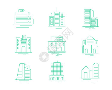 绿色ICON图标建筑物办公楼SVG图标元素套图图片