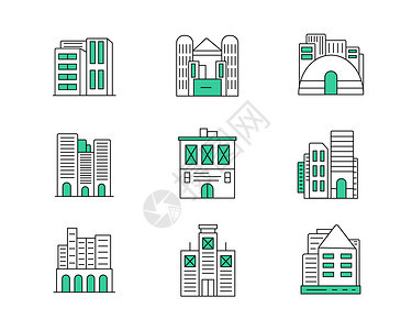 绿色ICON图标建筑物酒店SVG图标元素套图背景图片