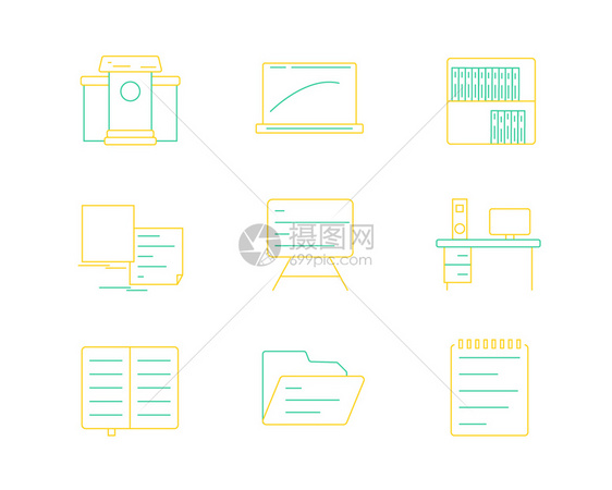 黄绿ICON图标教育SVG图标元素线性套图图片