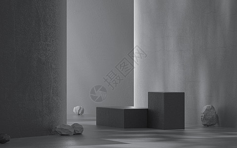 投影背景灰色光影墙面立体展台设计图片