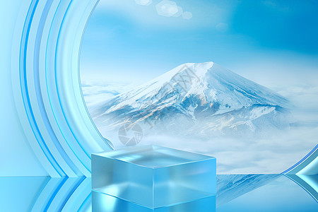 C4D冬天雪山背景电商展台图片