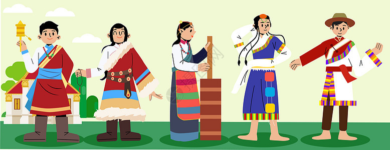 svg人物插画少数民族藏族人物矢量组合图片