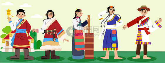 svg人物插画少数民族藏族人物矢量组合图片