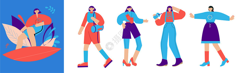 运动女孩人物插画组件图片