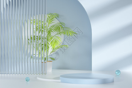 C4D蓝色淡雅清新植物展台背景图片