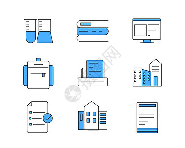 手机APP展示蓝色ICON图标教育学校元素套图svg图标插画