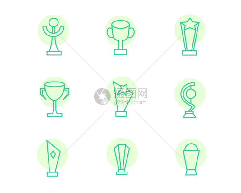 绿色图标商务主题奖杯SVG图标元素套图图片