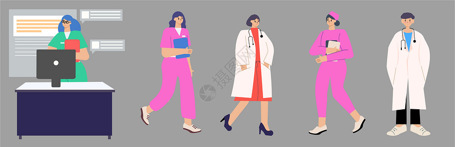 医护人员人物插画组件图片