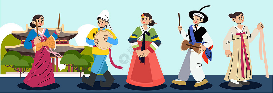 svg人物插画少数民族朝鲜族人物矢量组合背景图片