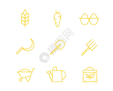 锤头镰刀黄色农业图标svg图标元素套图插画