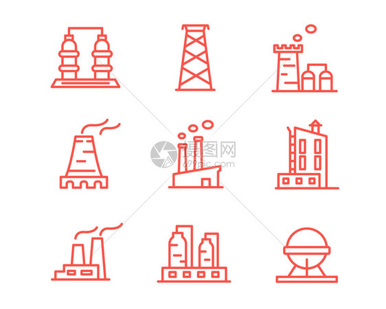 红色工业图标各种不同类别工厂svg图标元素套图图片