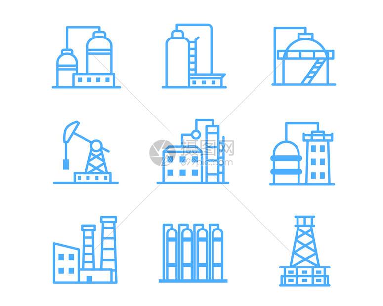 蓝色工业图标各种不同类工厂svg图标元素套图3图片