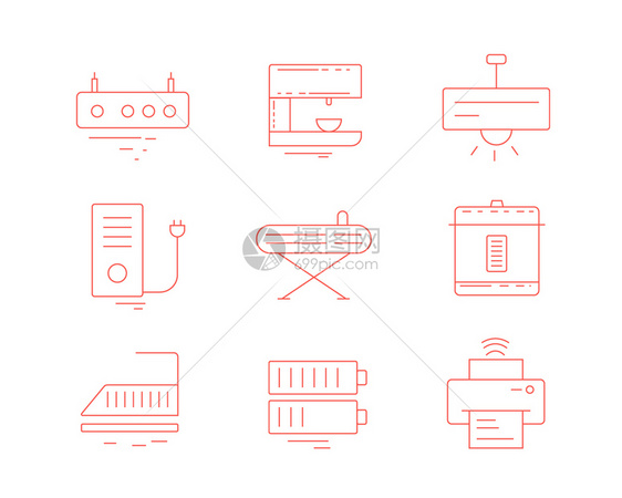 红色ICON图标家用电器SVG图标元素套图图片