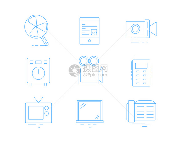 蓝色ICON图标家用电器电脑SVG图标元素套图图片