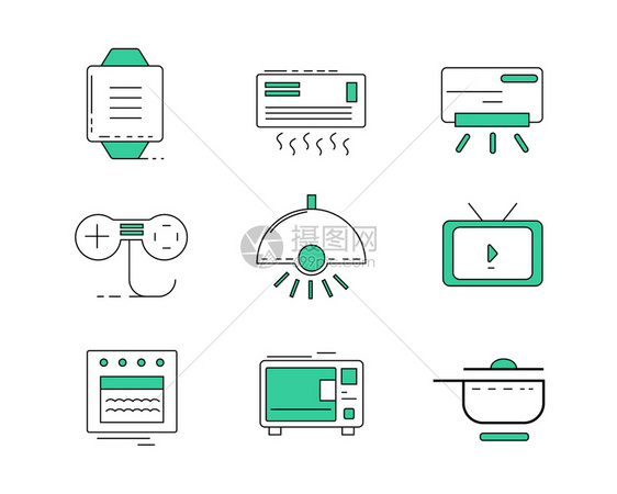 绿色ICON图标家用电器SVG图标元素套图6图片