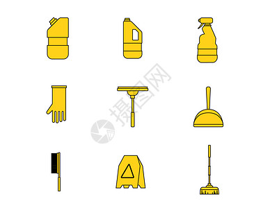 黄色清洁卫生图标清洗svg图标元素套图图片