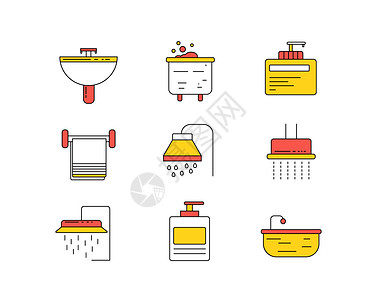 缝纫机配件彩色ICON图标洗浴SVG图标元素套图插画