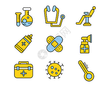 黄蓝配色医疗行业图标svg图标元素套图图片
