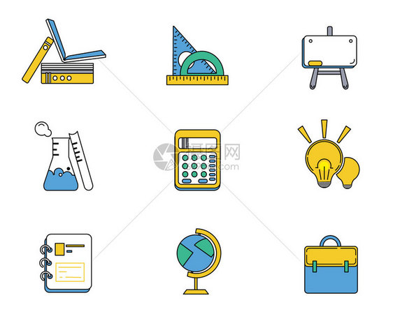 黄蓝绿书教育主题矢量元素套图图片