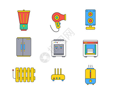 家用音响彩色家用电器矢量元素套图4插画