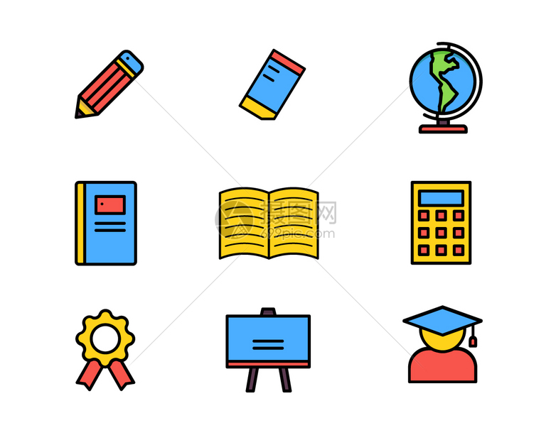 简约彩色可爱教育ICON图标SVG元素套图插画图片下载-正版图片402400418-摄图网