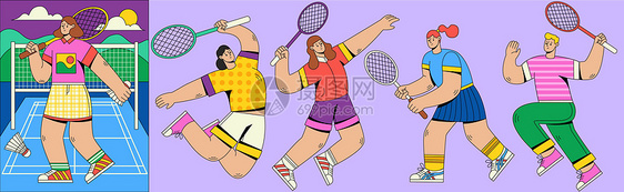 SVG插画组件之羽毛球运动扁平人物动态图片