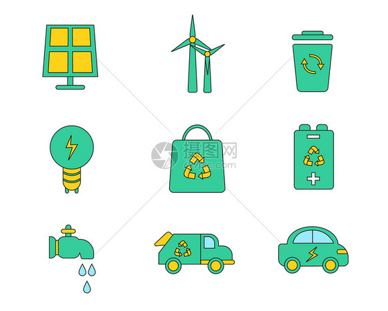 黄绿色系环保新能源矢量套图图片