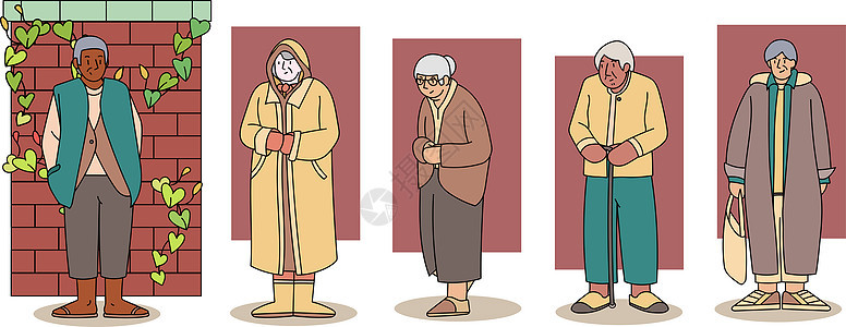 老人户外旅行扁平矢量插画男性女性人物图片