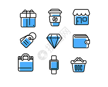 购物icon蓝色icon购物主题svg小图标元素插画