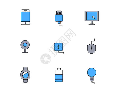 电脑充电彩色icon图标电子设备主题手机元素套图插画