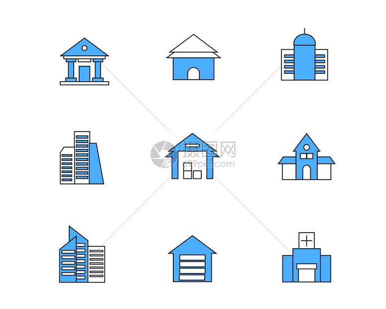 彩色建筑物图标矢量SVG图标元素套图3插画图片下载-正版图片402400576-摄图网