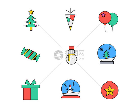 彩色节日图标雪人水晶球气球礼物矢量SVG图标元素套图图片
