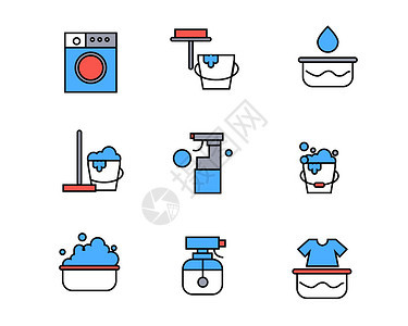 彩色清洁卫生饮料图标清洁剂洗衣服水桶刷子矢量SVG图标元素套图图片