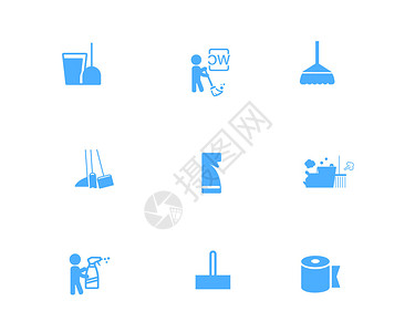 蓝色清洁卫生图标打扫卫生清洁喷雾厕所打扫打扫工具svg图标元素套图图片