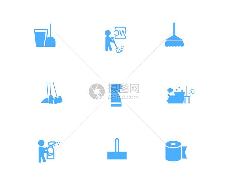 蓝色清洁卫生图标打扫卫生清洁喷雾厕所打扫打扫工具svg图标元素套图图片