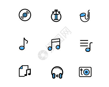 蓝色描边音乐娱乐图标svg图标元素套图图片