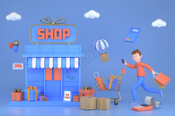 3D人物线上购物场景模型图片