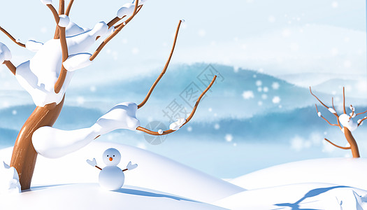 C4D卡通冬季树木积雪场景图片