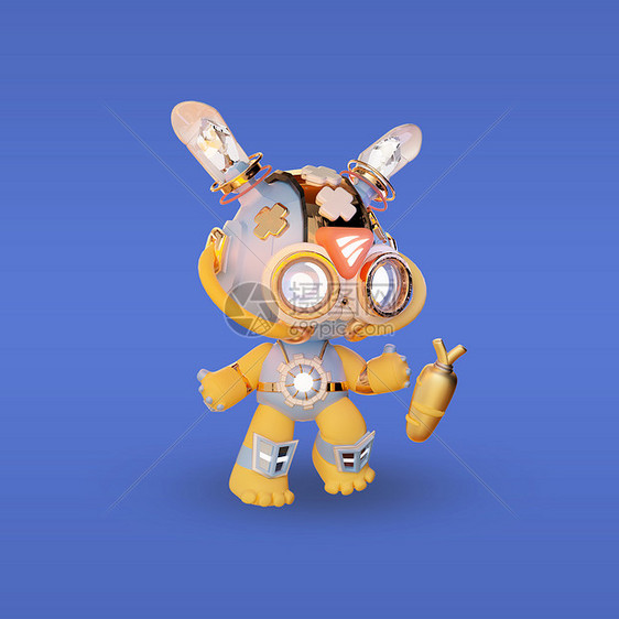 c4d朋克风兔年形象模型之拿金萝卜的科技兔图片