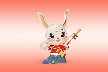 c4d中国风拉二胡的兔子拟人模型背景图片