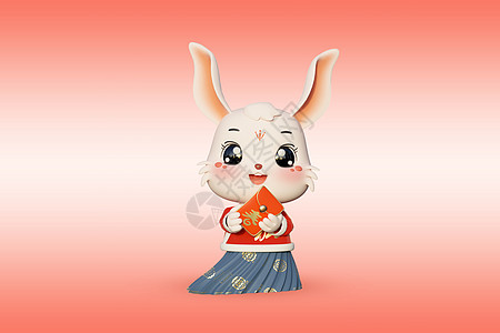 c4d中国风拿红包的兔子拟人模型图片