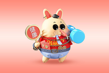 c4d中国风可爱健康拟人兔子新年愿望模型图片