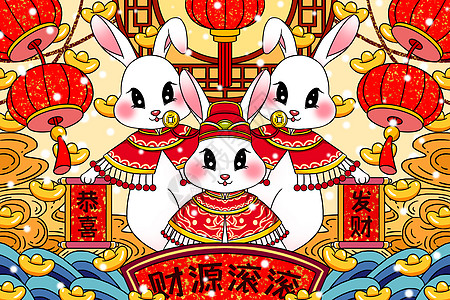 穿红衣的兔子节日插画过节高清图片