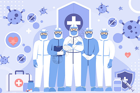 医疗团队介绍医疗团队抗疫抗击病毒插画