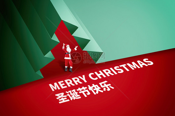 圣诞树绿色创意圣诞老人图片