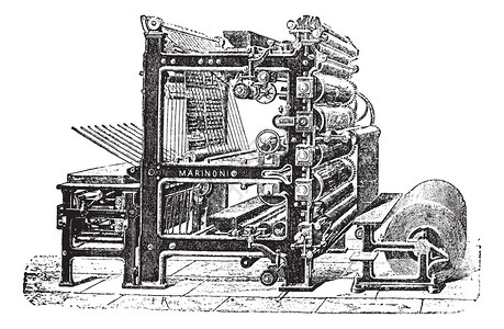 玛利诺尼旋转印刷机复古雕刻图片