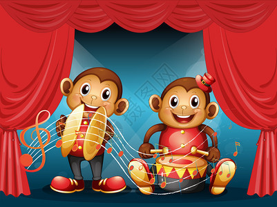 两只猴子在舞台上表演的插图背景图片