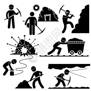 挖掘工人矿工劳动棍子图象形图图标图片