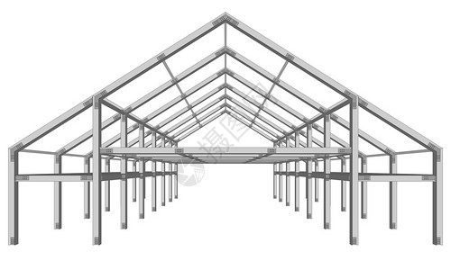 孤立于白矢量图解的钢框架宽建筑项目计图片