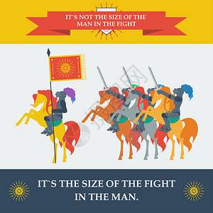 勇敢的骑士在设计用于卡邀请海报横幅标语牌或广告牌封面平面样式图片